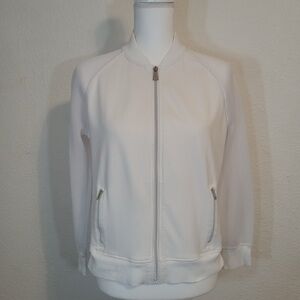 Lauren Ralph Lauren Women’s White Bomber Jacket Mesh Sleeves Size S